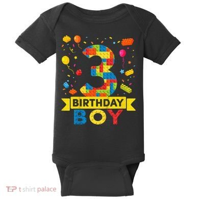 Kids 3 Year Old Building Blocks 3rd Birthday Boy Baby Bodysuit