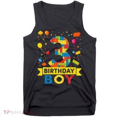 Kids 3 Year Old Building Blocks 3rd Birthday Boy Tank Top