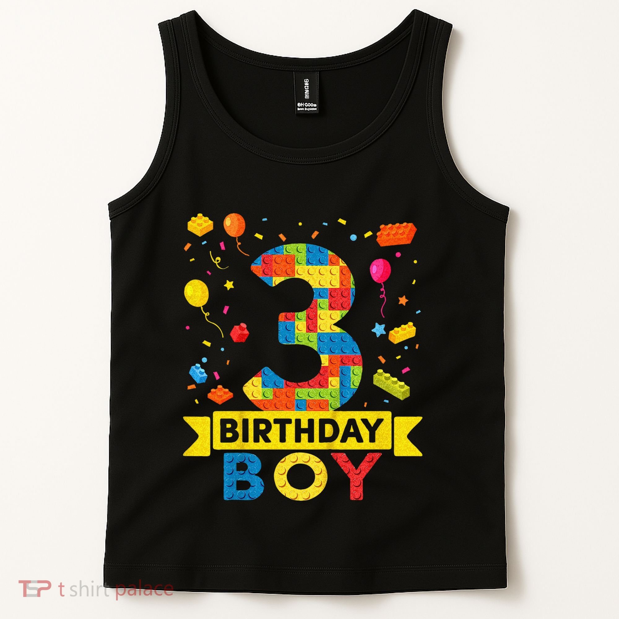 Kids 3 Year Old Building Blocks 3rd Birthday Boy Tank Top