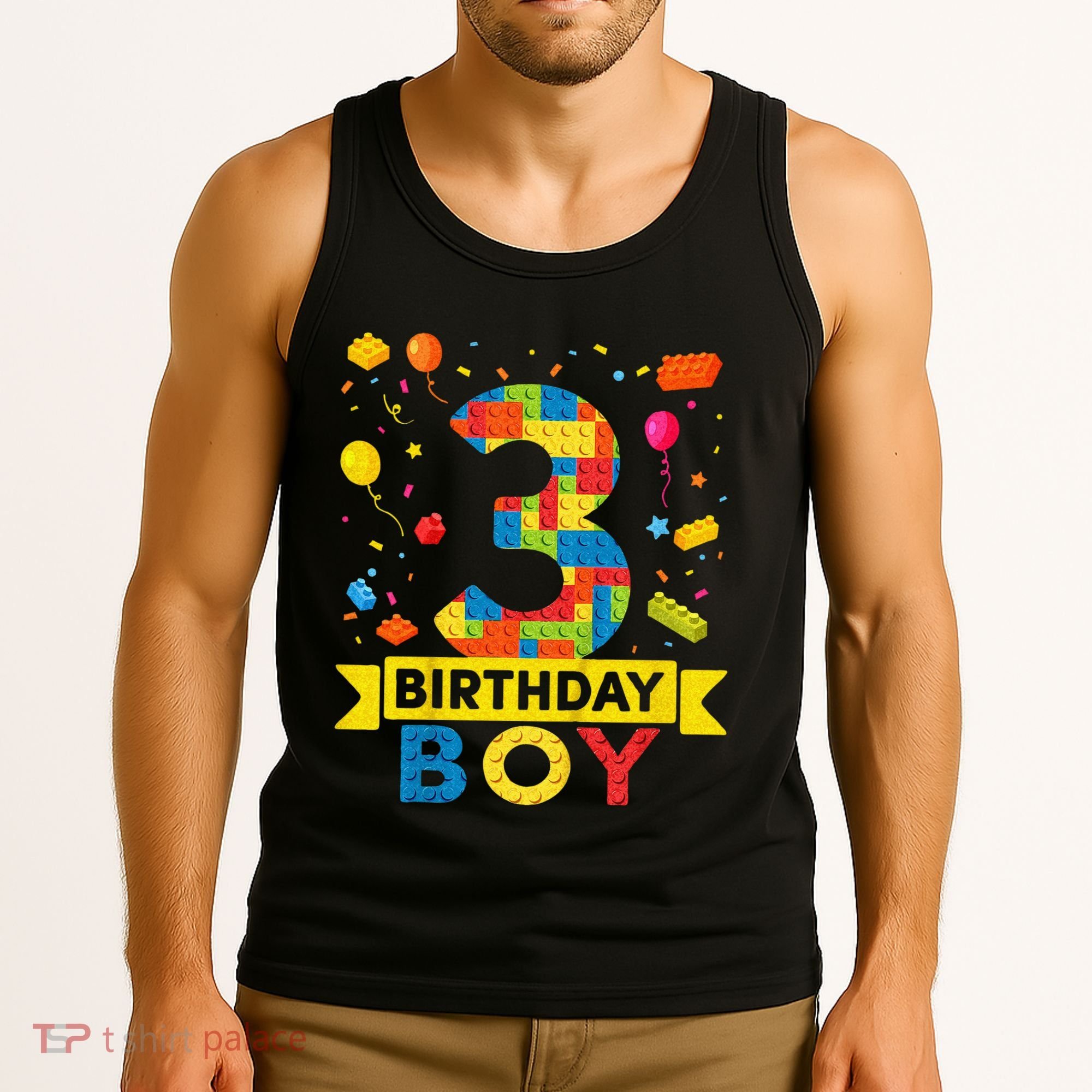 Kids 3 Year Old Building Blocks 3rd Birthday Boy Tank Top