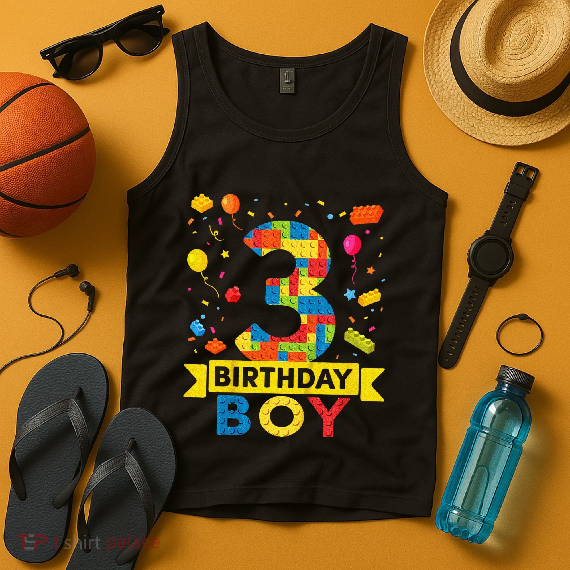 Kids 3 Year Old Building Blocks 3rd Birthday Boy Tank Top