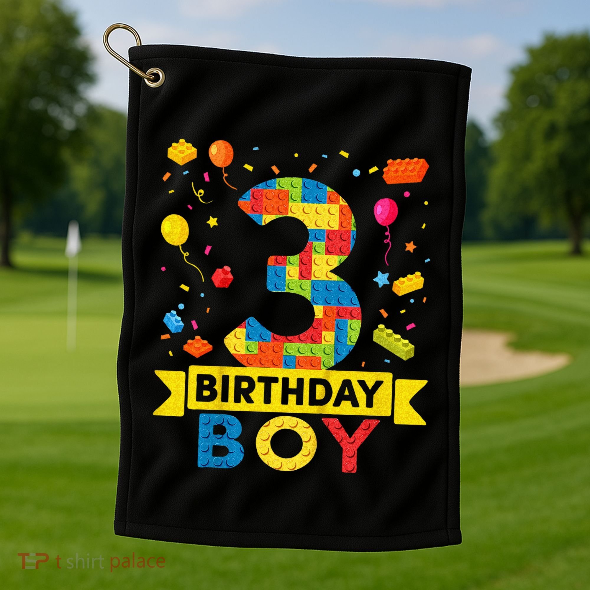 Kids 3 Year Old Building Blocks 3rd Birthday Boy Golf Towel