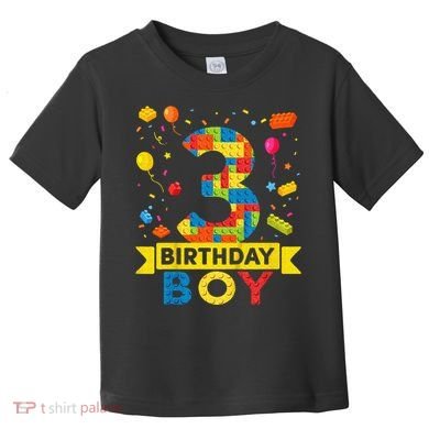Kids 3 Year Old Building Blocks 3rd Birthday Boy Toddler T-Shirt