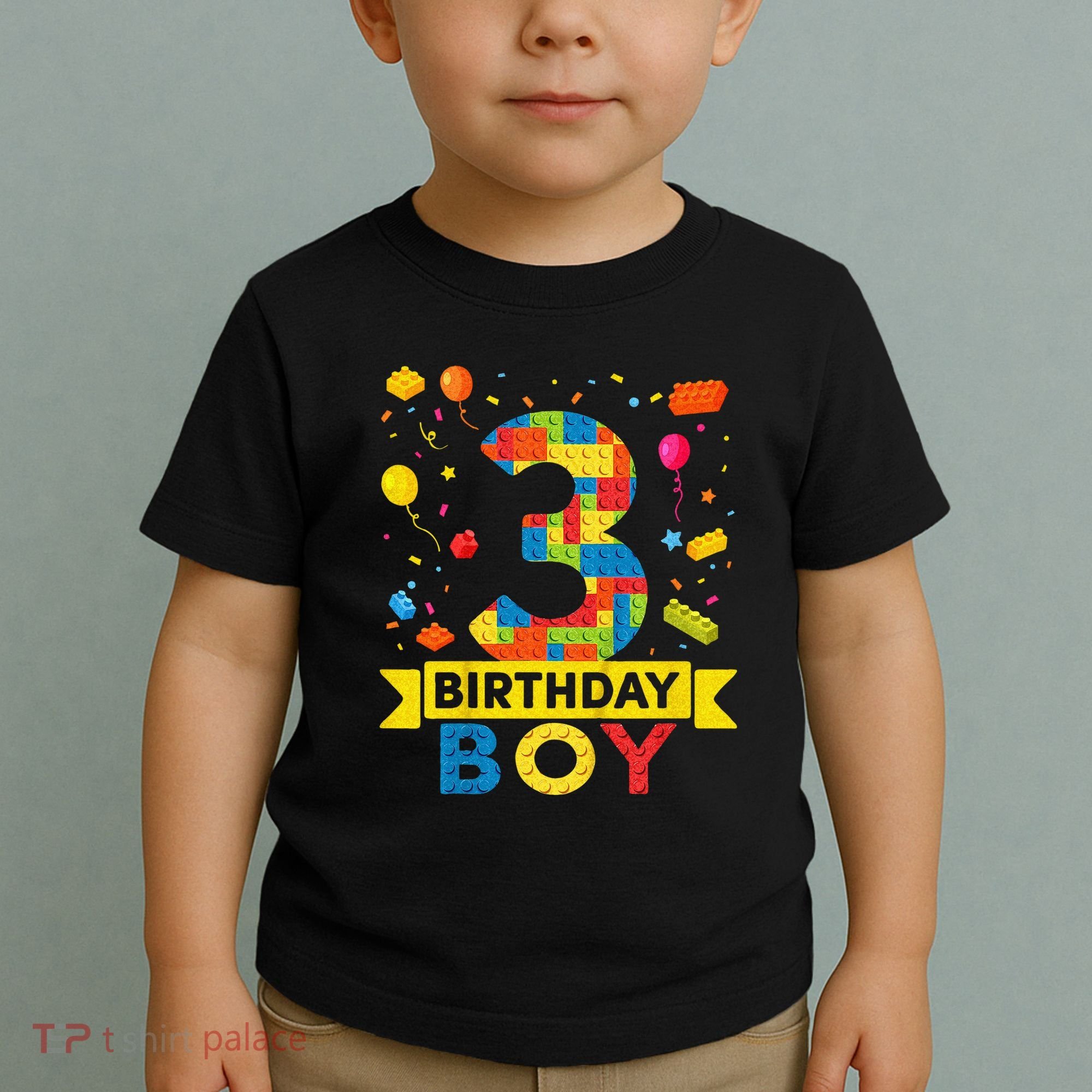 Kids 3 Year Old Building Blocks 3rd Birthday Boy Toddler T-Shirt