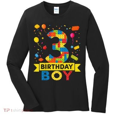 Kids 3 Year Old Building Blocks 3rd Birthday Boy Women's Long Sleeve Shirt