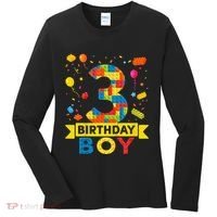 Kids 3 Year Old Building Blocks 3rd Birthday Boy Women's Long Sleeve Shirt thumb 0