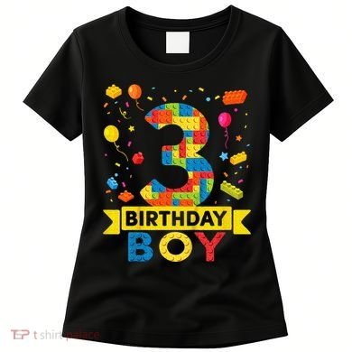 Kids 3 Year Old Building Blocks 3rd Birthday Boy Women's T-Shirt