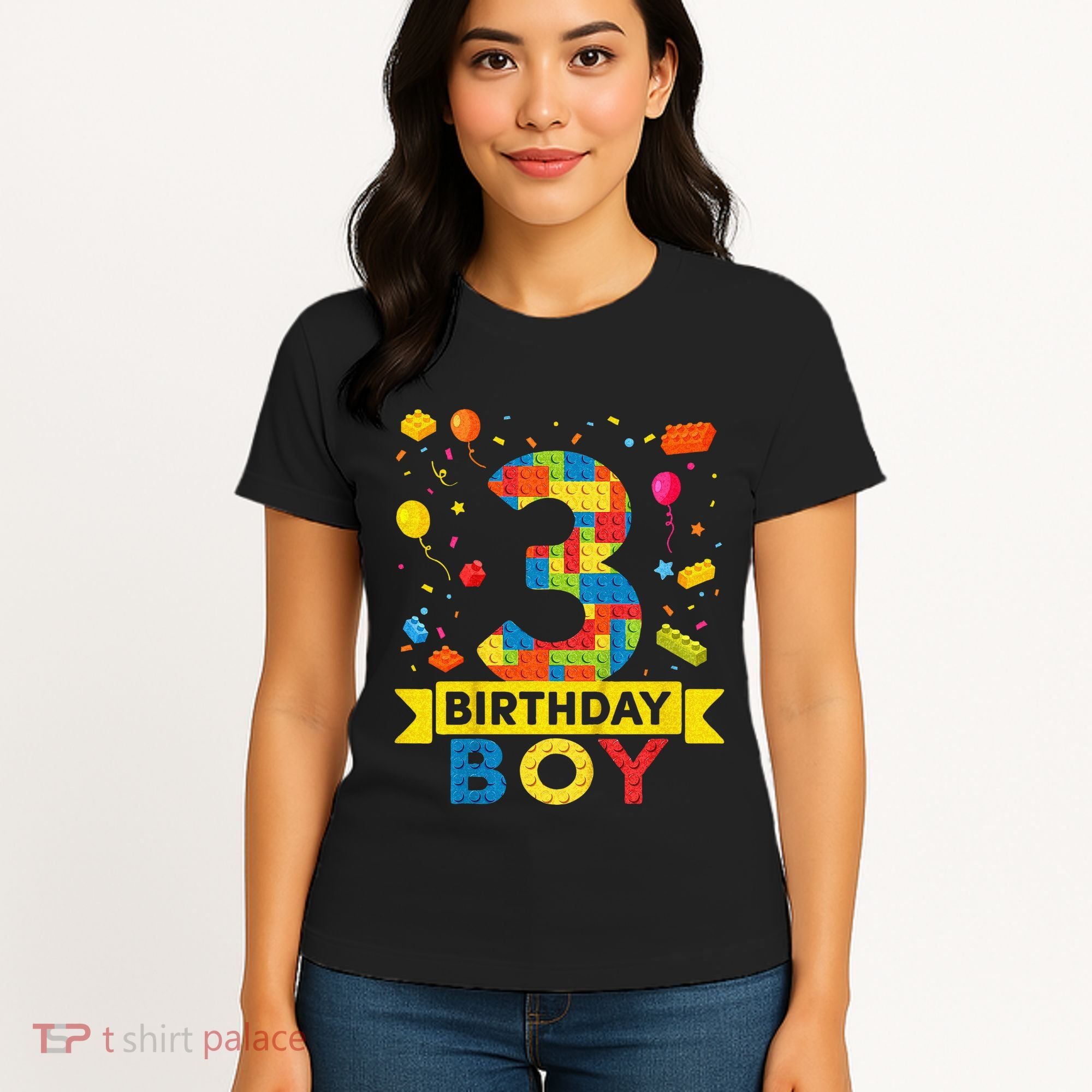 Kids 3 Year Old Building Blocks 3rd Birthday Boy Women's T-Shirt