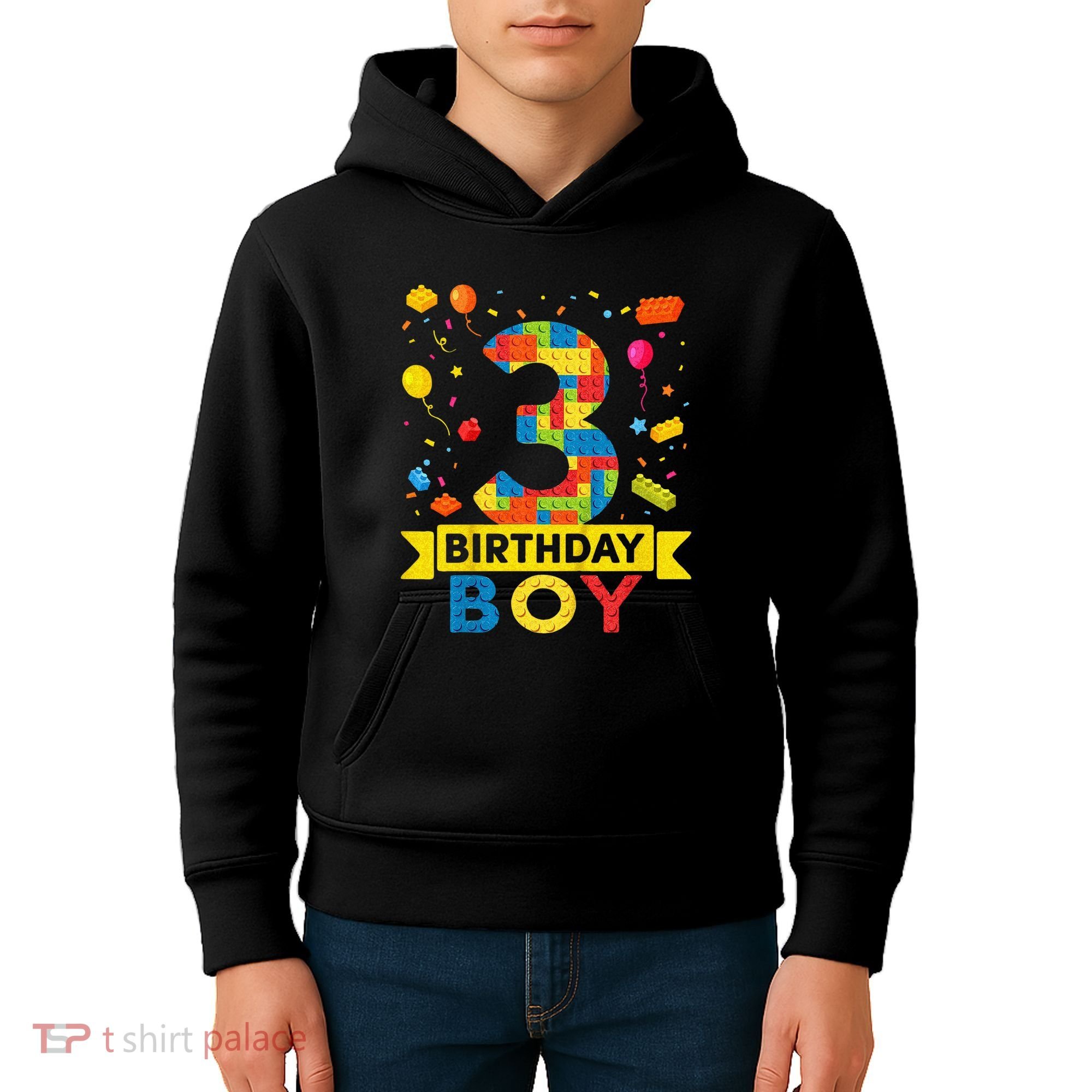 Kids 3 Year Old Building Blocks 3rd Birthday Boy Kids Hoodie