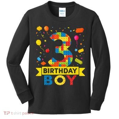 Kids 3 Year Old Building Blocks 3rd Birthday Boy Kids Long Sleeve Shirt