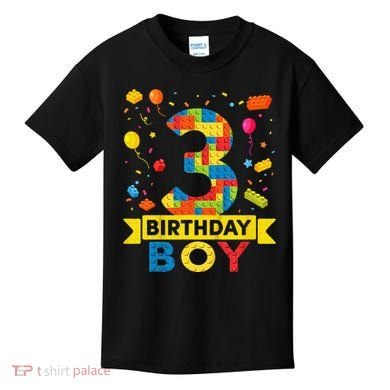 Kids 3 Year Old Building Blocks 3rd Birthday Boy Kids T-Shirt