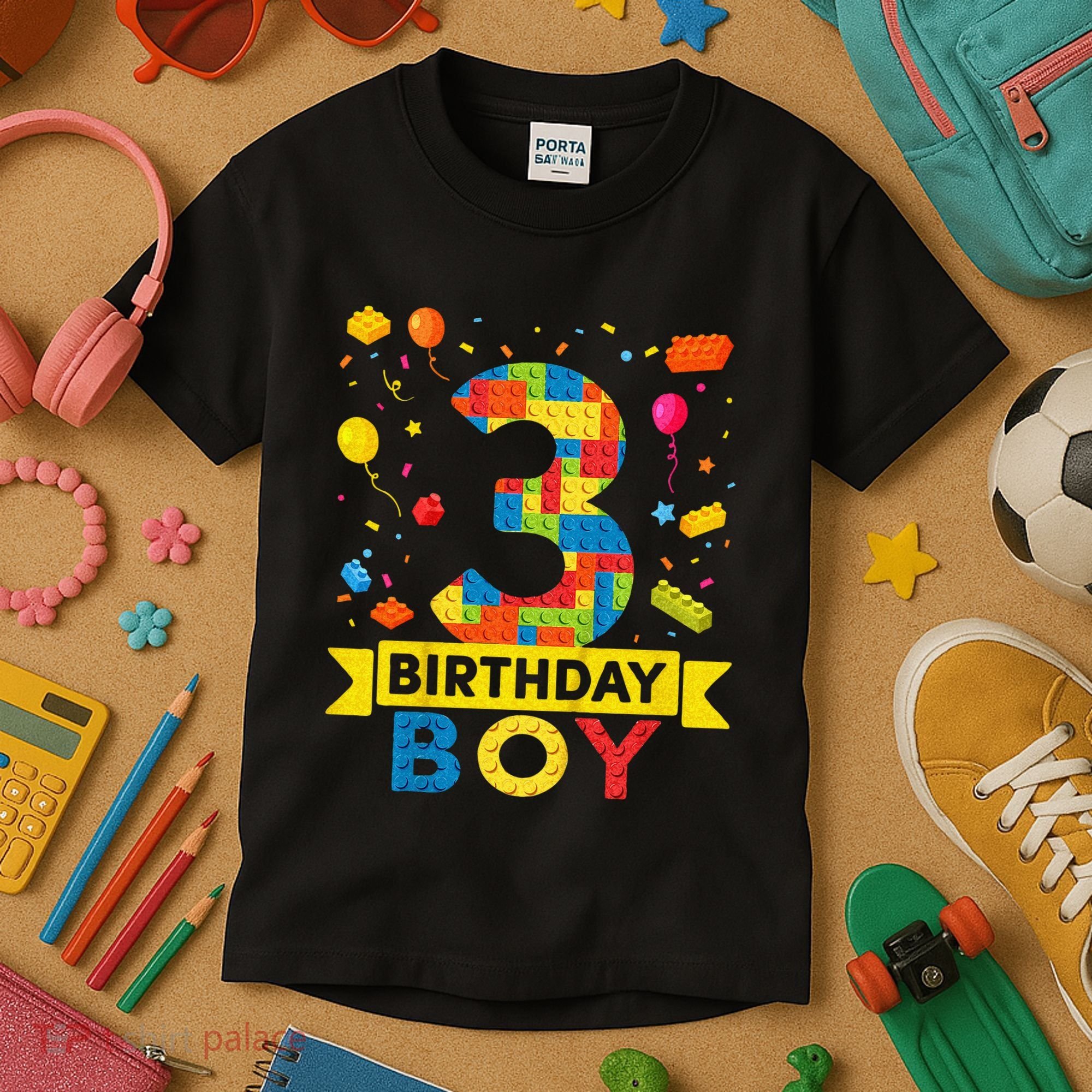 Kids 3 Year Old Building Blocks 3rd Birthday Boy Kids T-Shirt