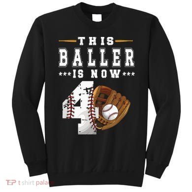 Kids 4th Birthday Baseball Boy Four Year Old Baseball Player Sweatshirt