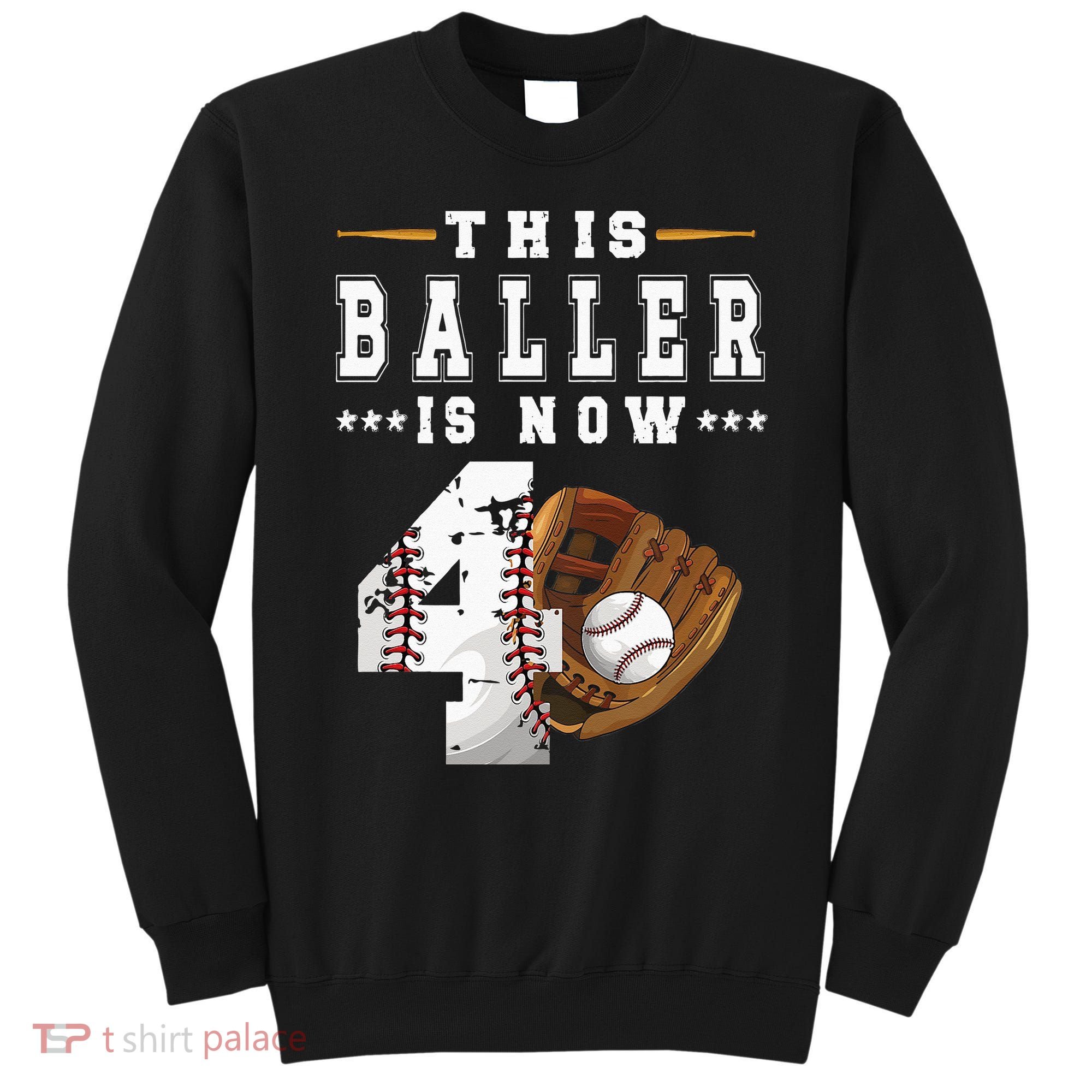 Kids 4th Birthday Baseball Boy Four Year Old Baseball Player Sweatshirt