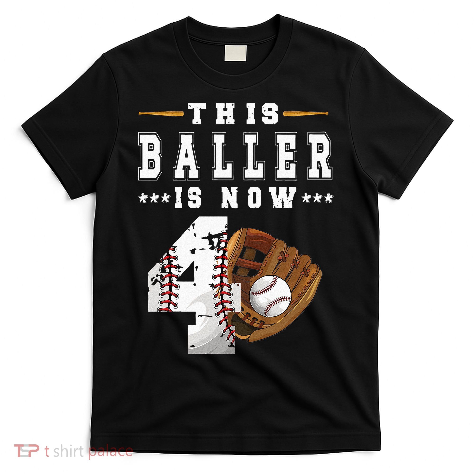Kids 4th Birthday Baseball Boy Four Year Old Baseball Player T-Shirt