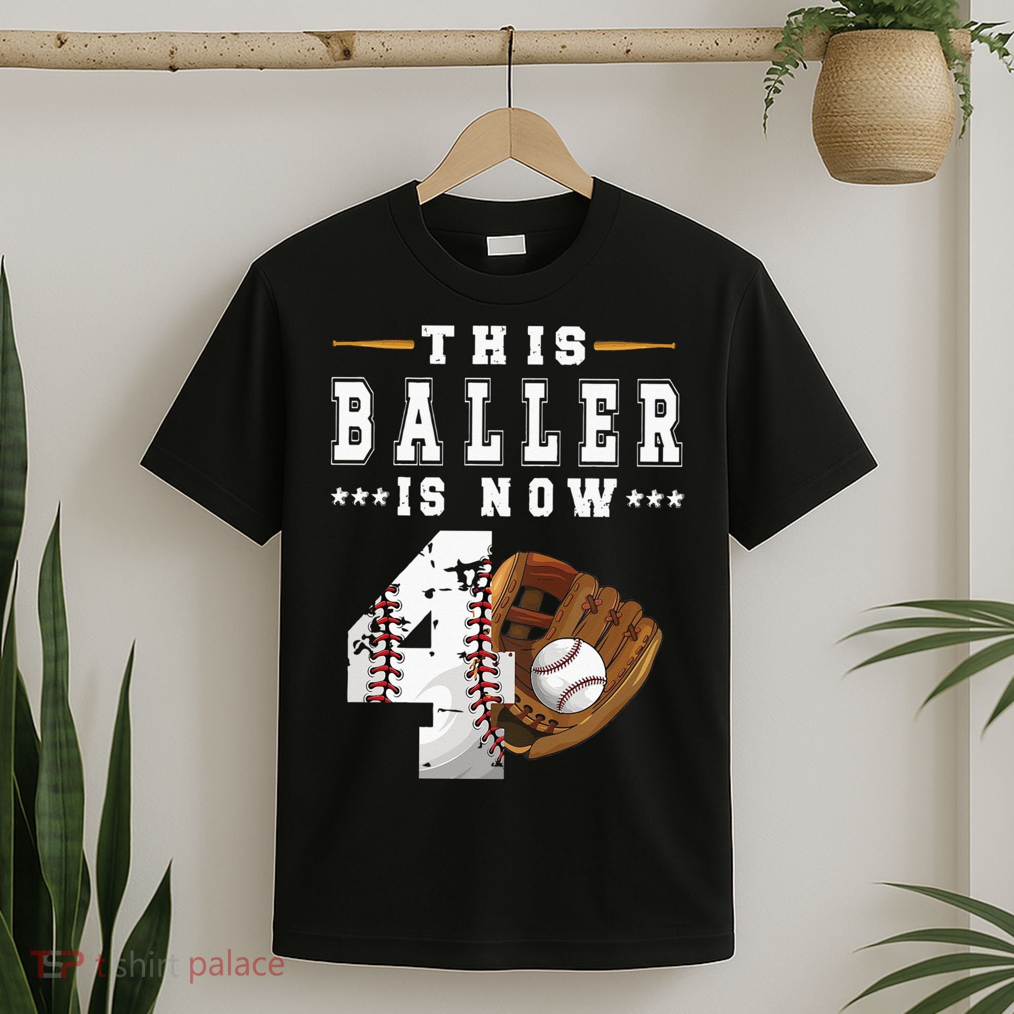 Kids 4th Birthday Baseball Boy Four Year Old Baseball Player T-Shirt