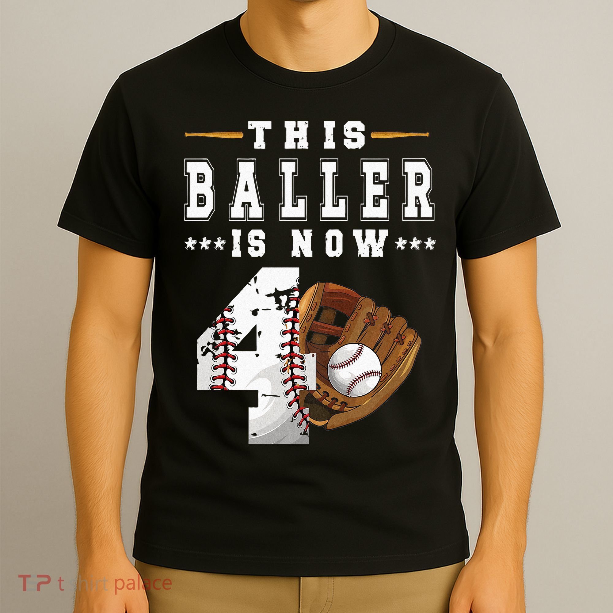 Kids 4th Birthday Baseball Boy Four Year Old Baseball Player T-Shirt