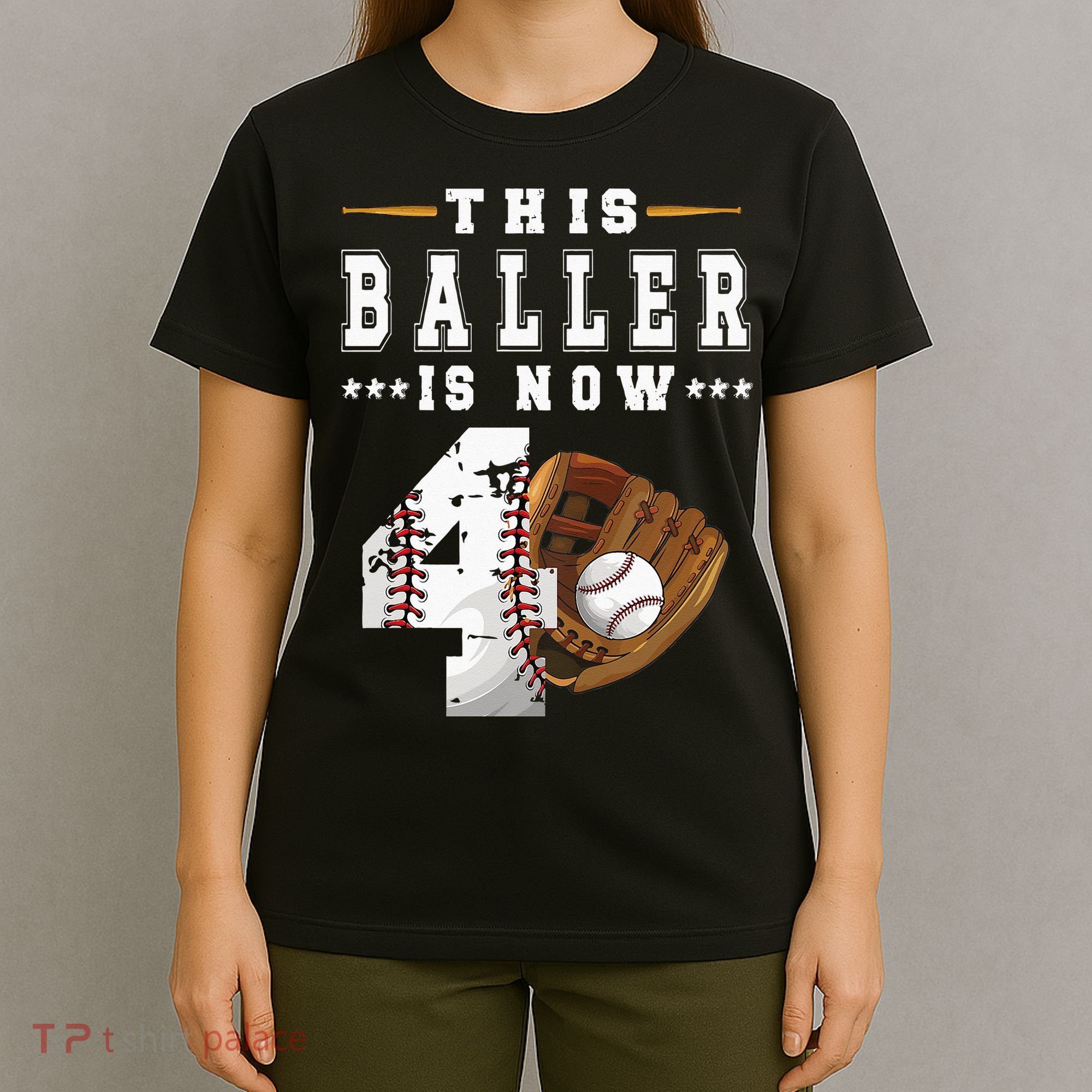 Kids 4th Birthday Baseball Boy Four Year Old Baseball Player T-Shirt
