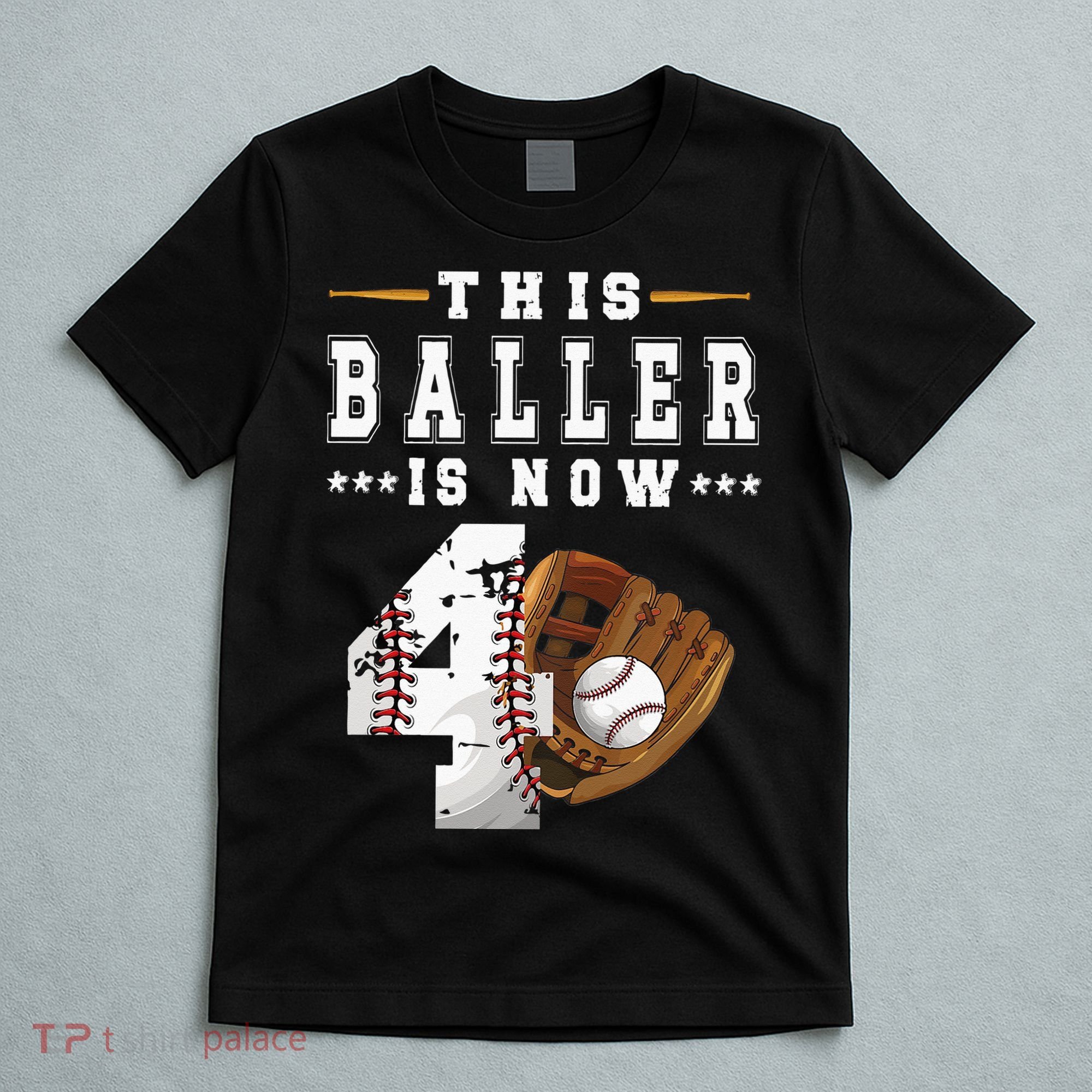 Kids 4th Birthday Baseball Boy Four Year Old Baseball Player T-Shirt