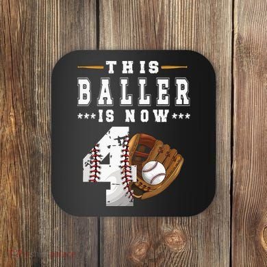 Kids 4th Birthday Baseball Boy Four Year Old Baseball Player Coaster