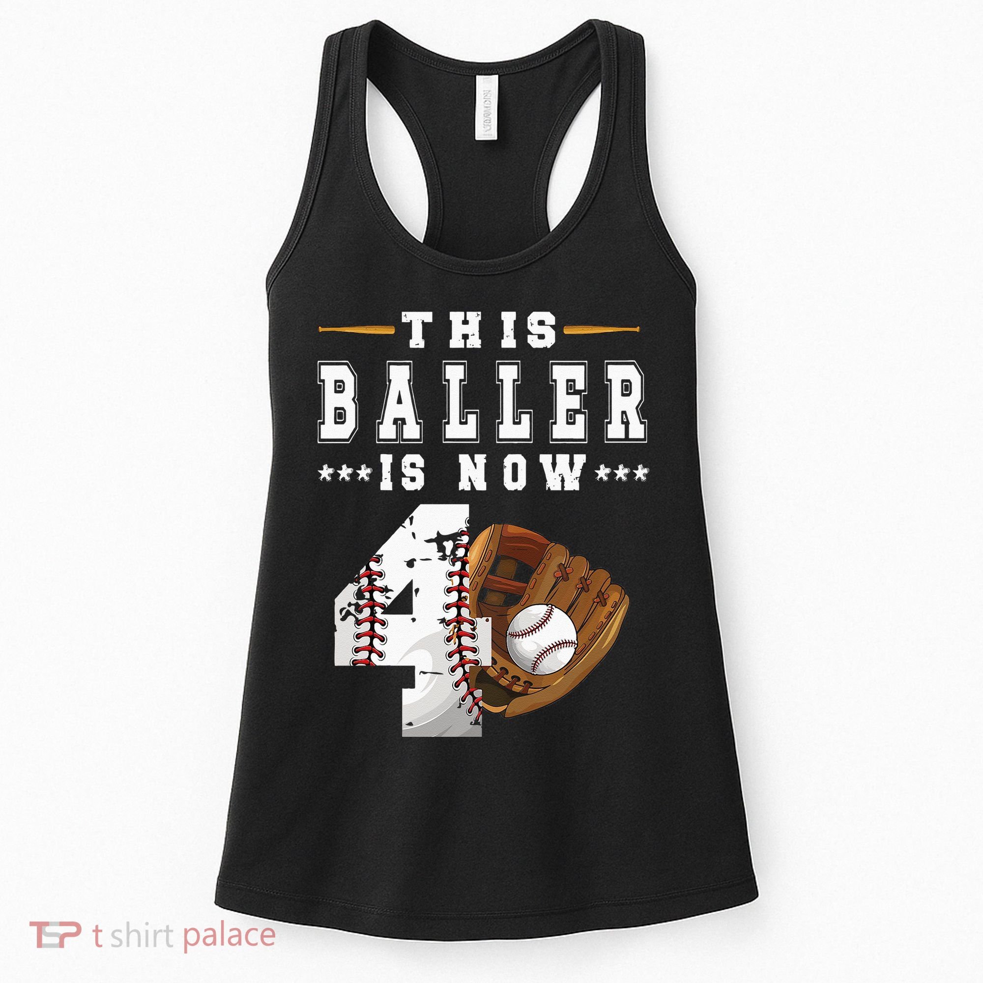 Kids 4th Birthday Baseball Boy Four Year Old Baseball Player Women's Tank Top