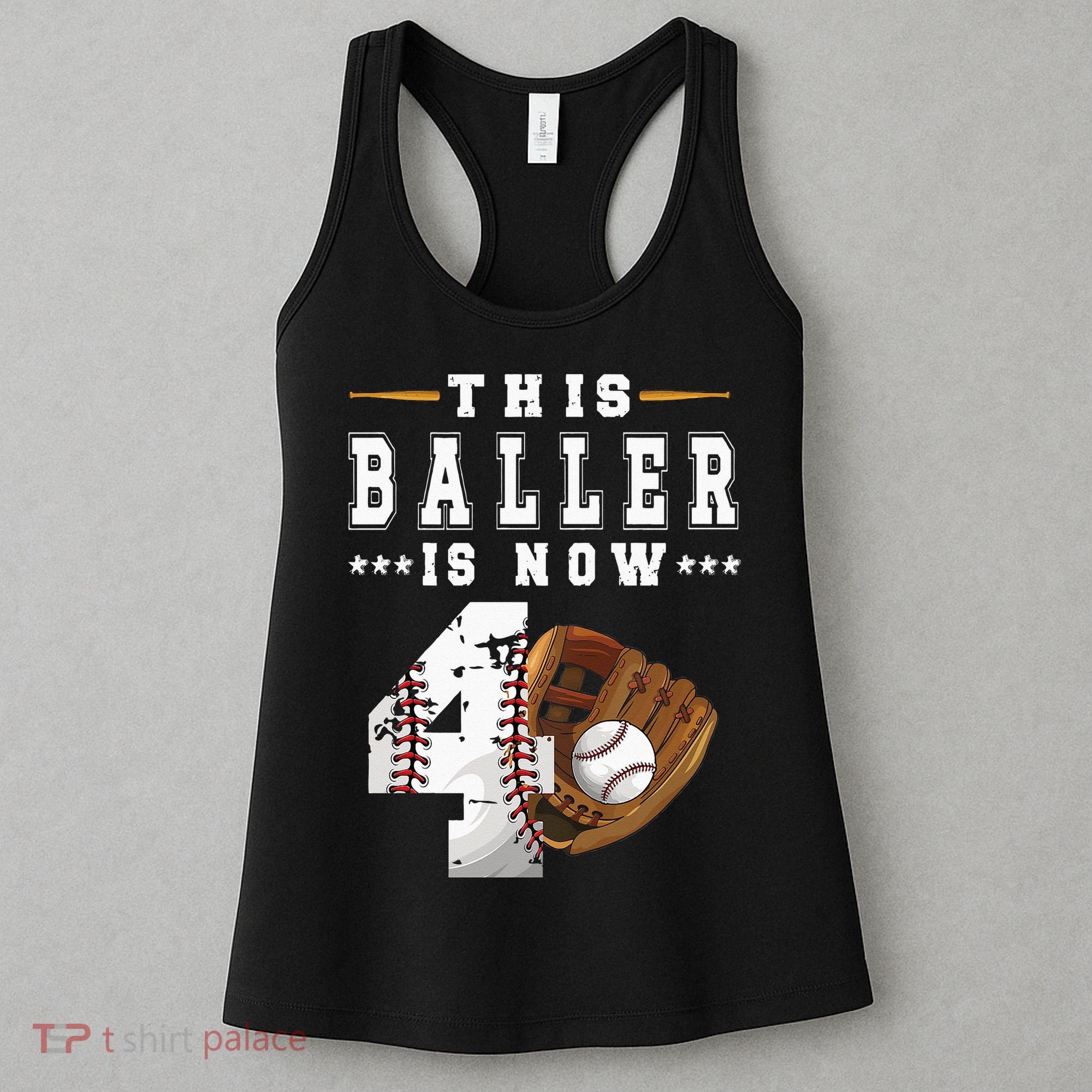 Kids 4th Birthday Baseball Boy Four Year Old Baseball Player Women's Tank Top