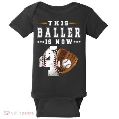 Kids 4th Birthday Baseball Boy Four Year Old Baseball Player Baby Bodysuit