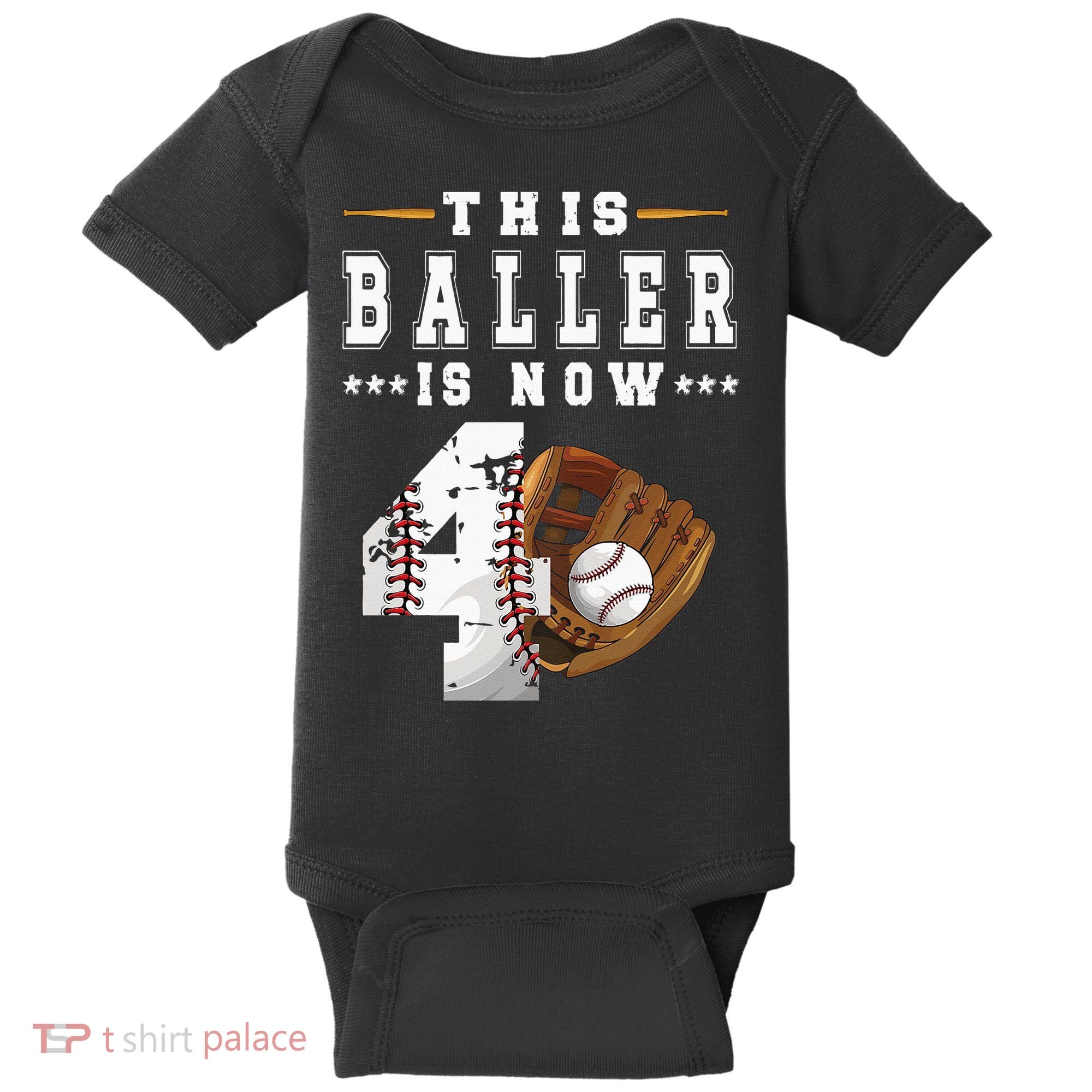 Kids 4th Birthday Baseball Boy Four Year Old Baseball Player Baby Bodysuit