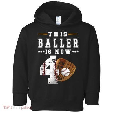 Kids 4th Birthday Baseball Boy Four Year Old Baseball Player Toddler Hoodie