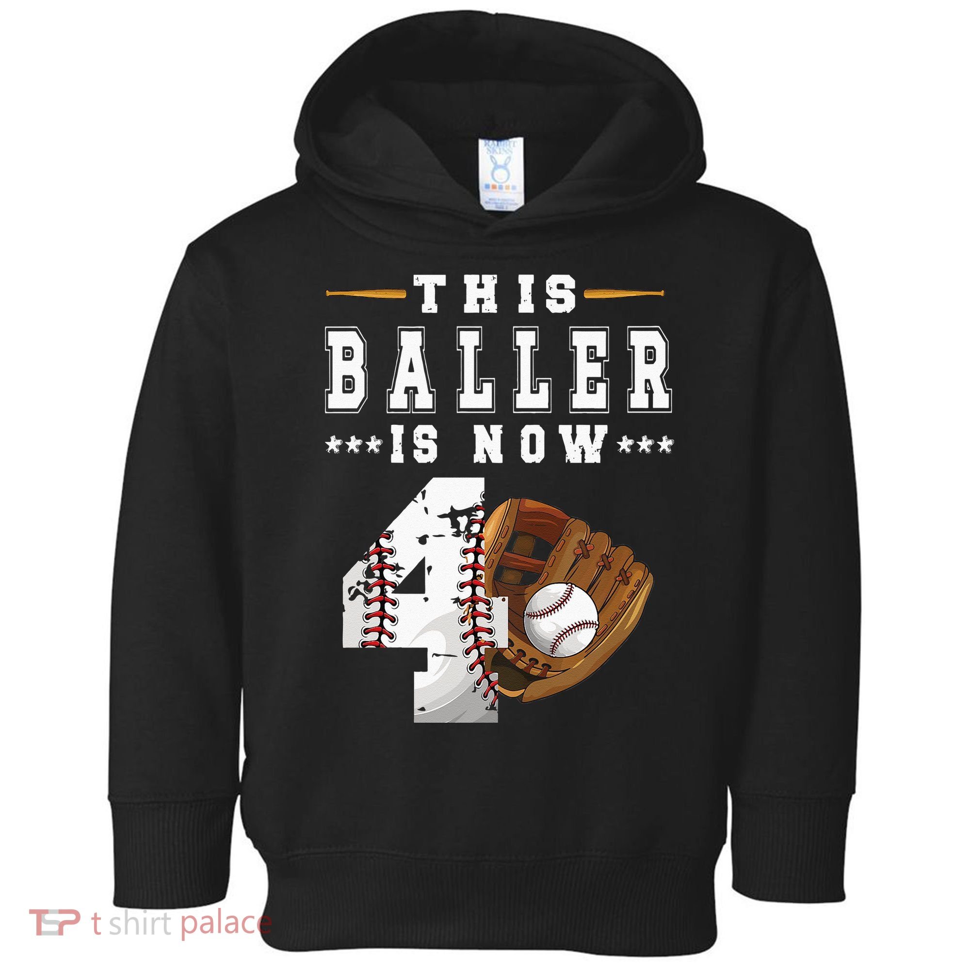 Kids 4th Birthday Baseball Boy Four Year Old Baseball Player Toddler Hoodie