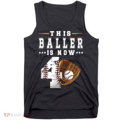 Kids 4th Birthday Baseball Boy Four Year Old Baseball Player Tank Top