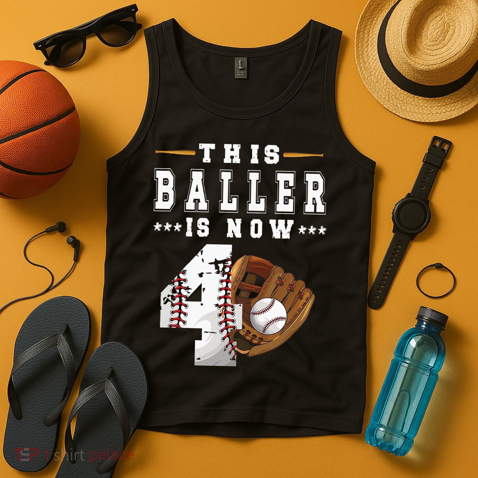 Kids 4th Birthday Baseball Boy Four Year Old Baseball Player Tank Top