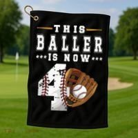 Kids 4th Birthday Baseball Boy Four Year Old Baseball Player Golf Towel thumb 1