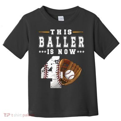 Kids 4th Birthday Baseball Boy Four Year Old Baseball Player Toddler T-Shirt