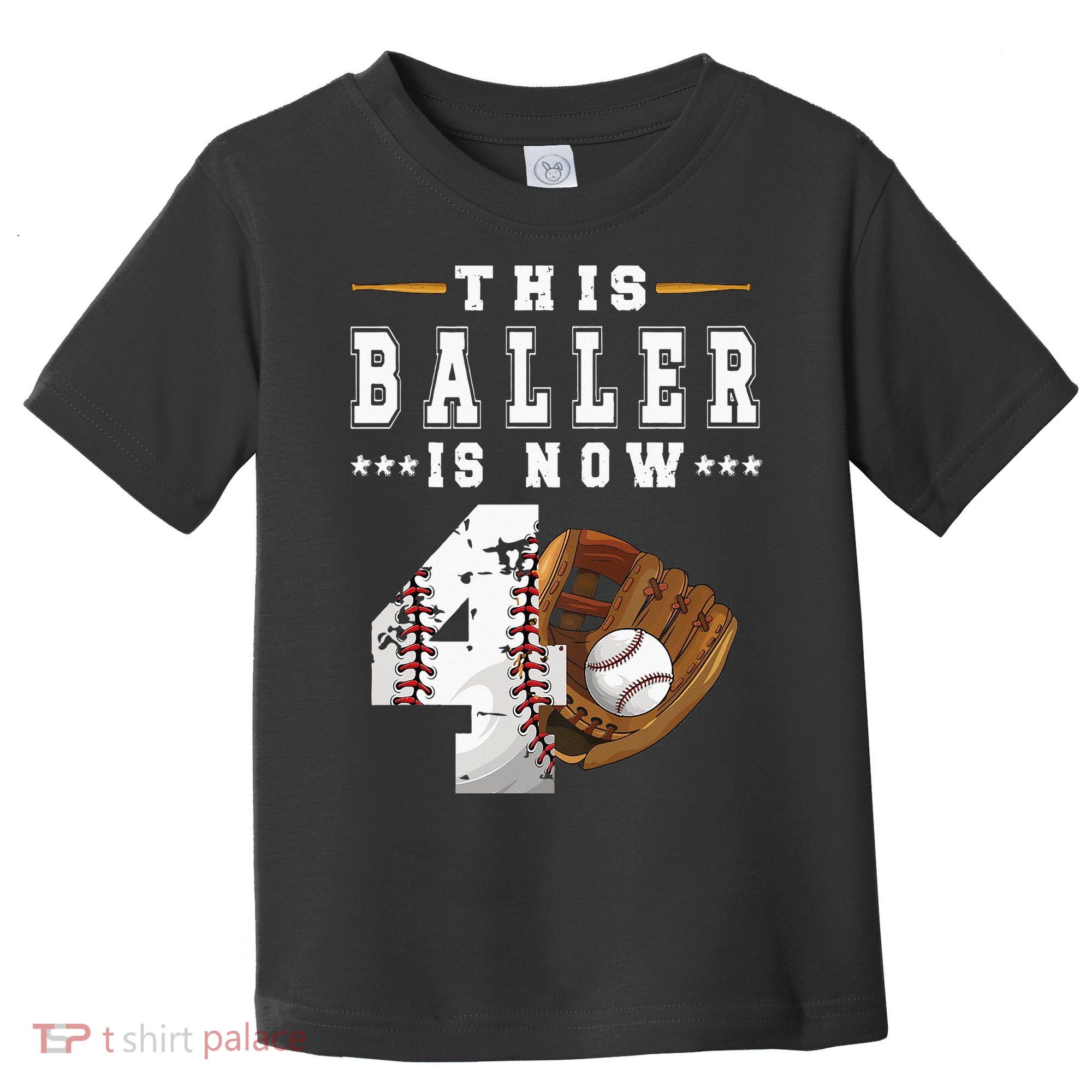 Kids 4th Birthday Baseball Boy Four Year Old Baseball Player Toddler T-Shirt