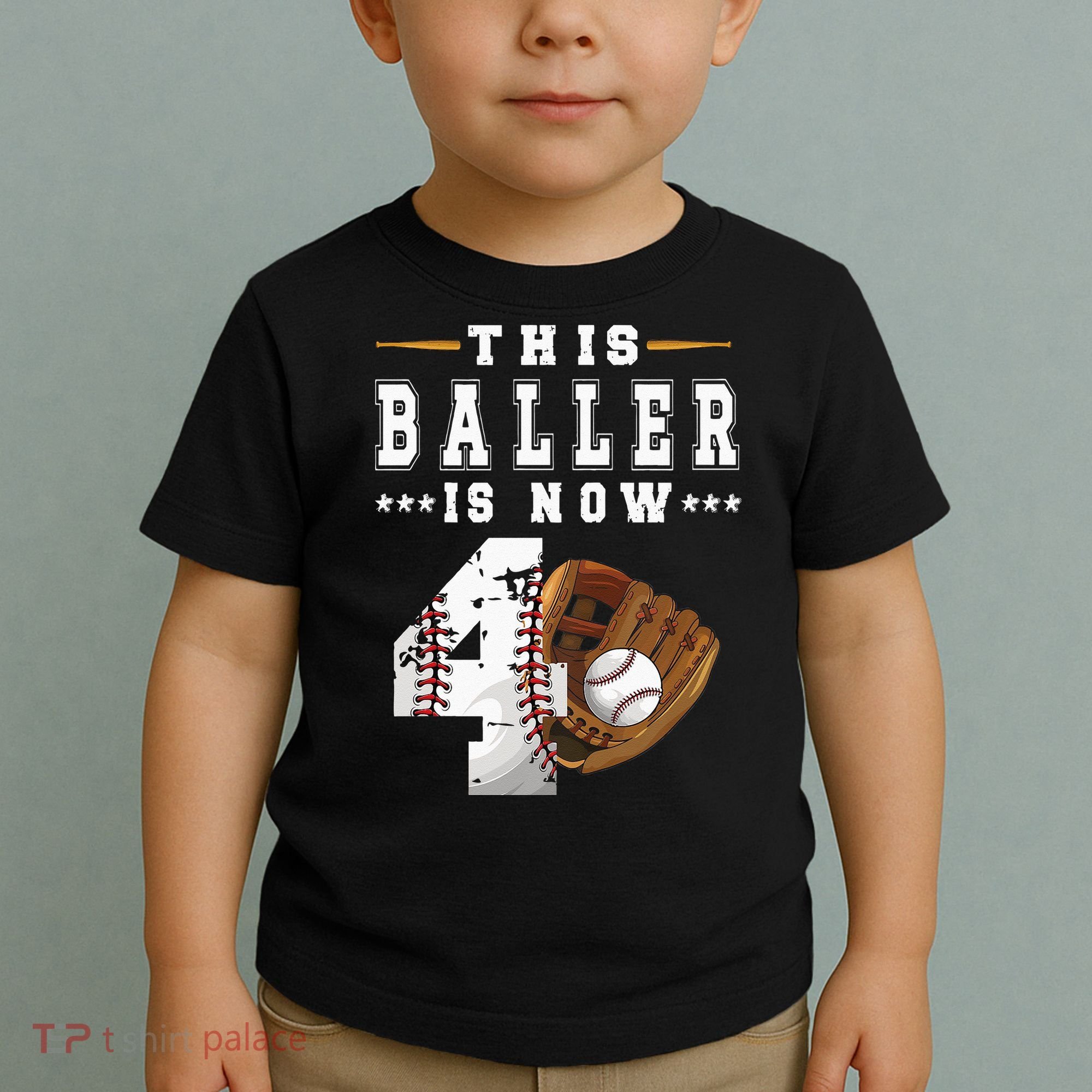 Kids 4th Birthday Baseball Boy Four Year Old Baseball Player Toddler T-Shirt