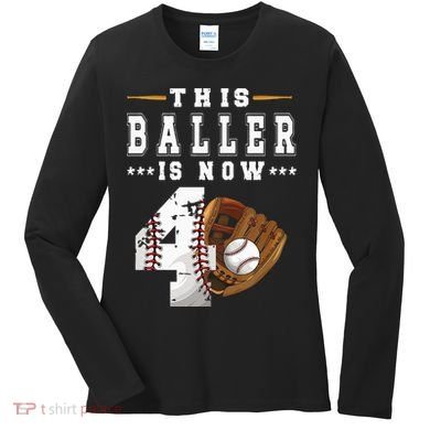 Kids 4th Birthday Baseball Boy Four Year Old Baseball Player Women's Long Sleeve Shirt