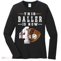 Kids 4th Birthday Baseball Boy Four Year Old Baseball Player Women's Long Sleeve Shirt thumb 0