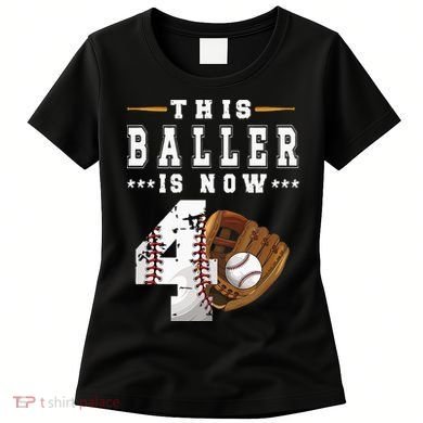 Kids 4th Birthday Baseball Boy Four Year Old Baseball Player Women's T-Shirt
