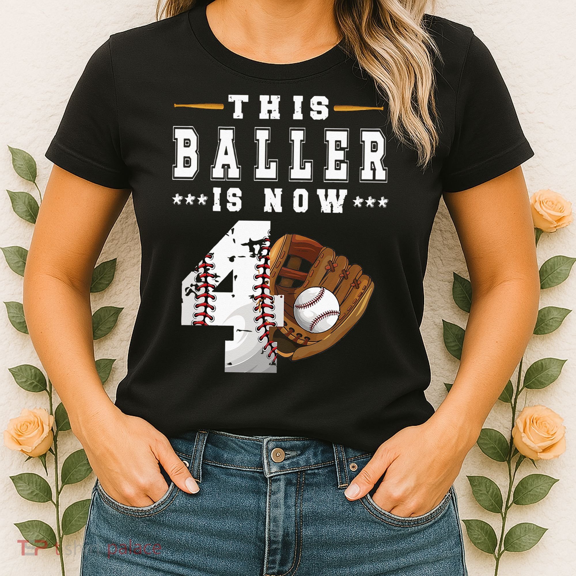 Kids 4th Birthday Baseball Boy Four Year Old Baseball Player Women's T-Shirt