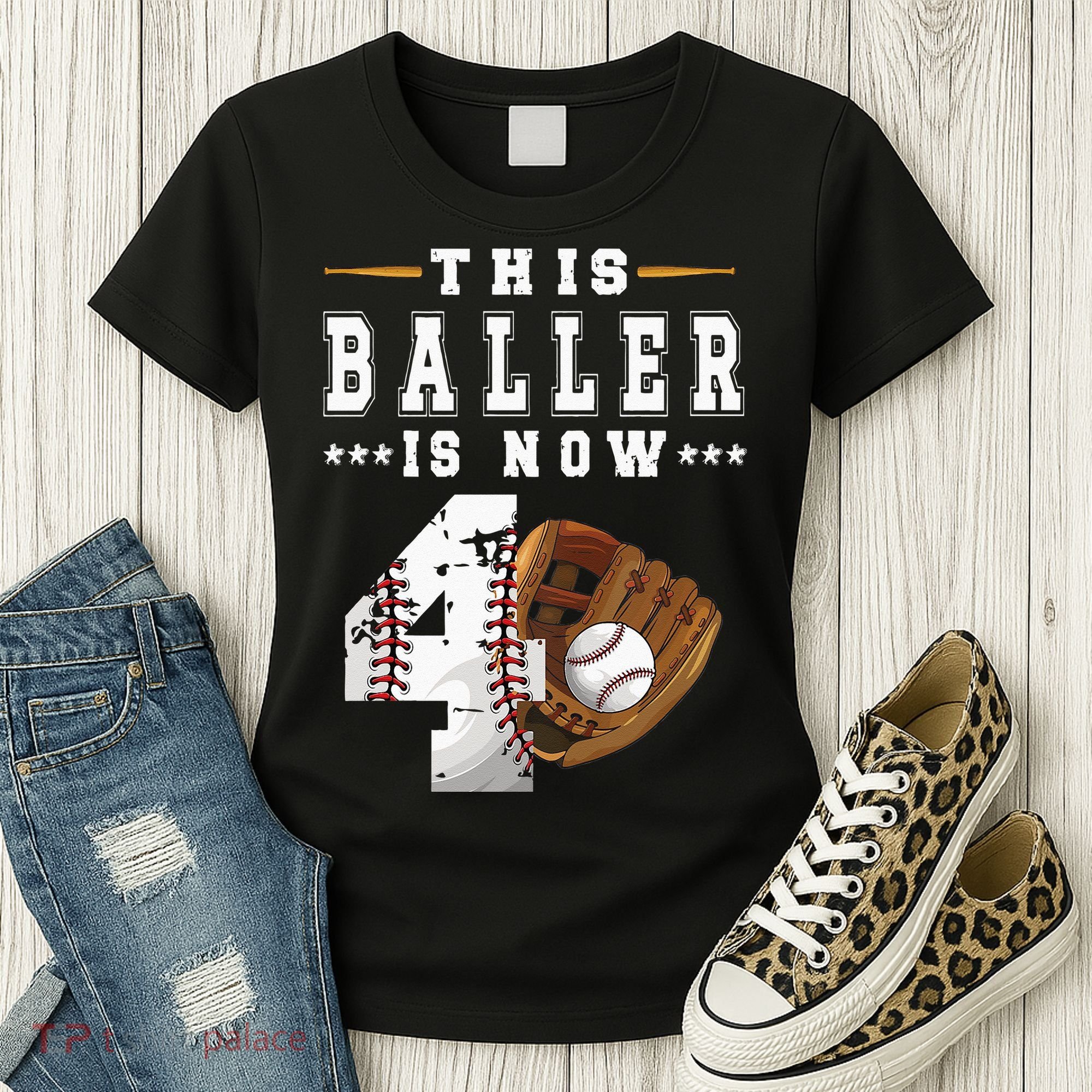Kids 4th Birthday Baseball Boy Four Year Old Baseball Player Women's T-Shirt