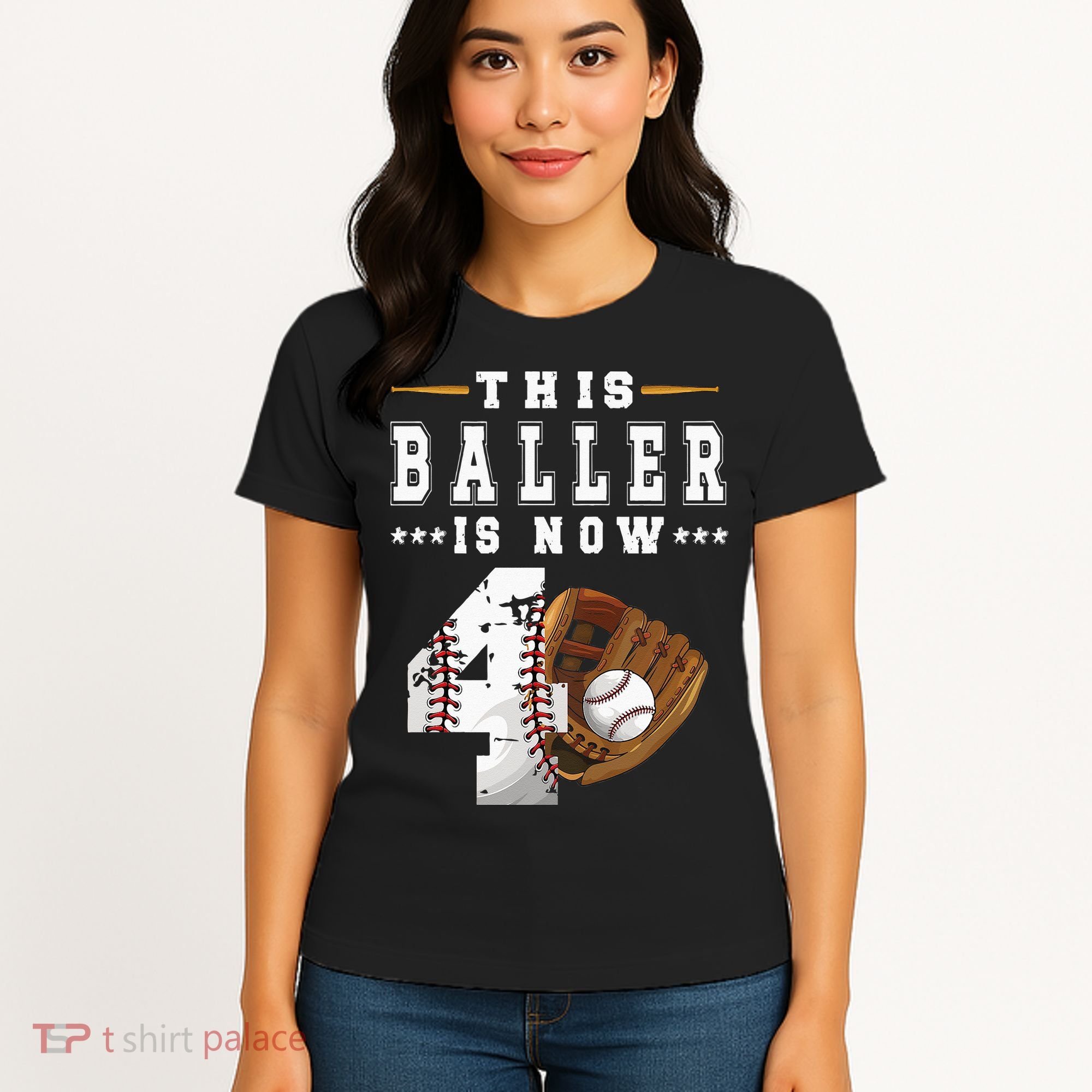 Kids 4th Birthday Baseball Boy Four Year Old Baseball Player Women's T-Shirt