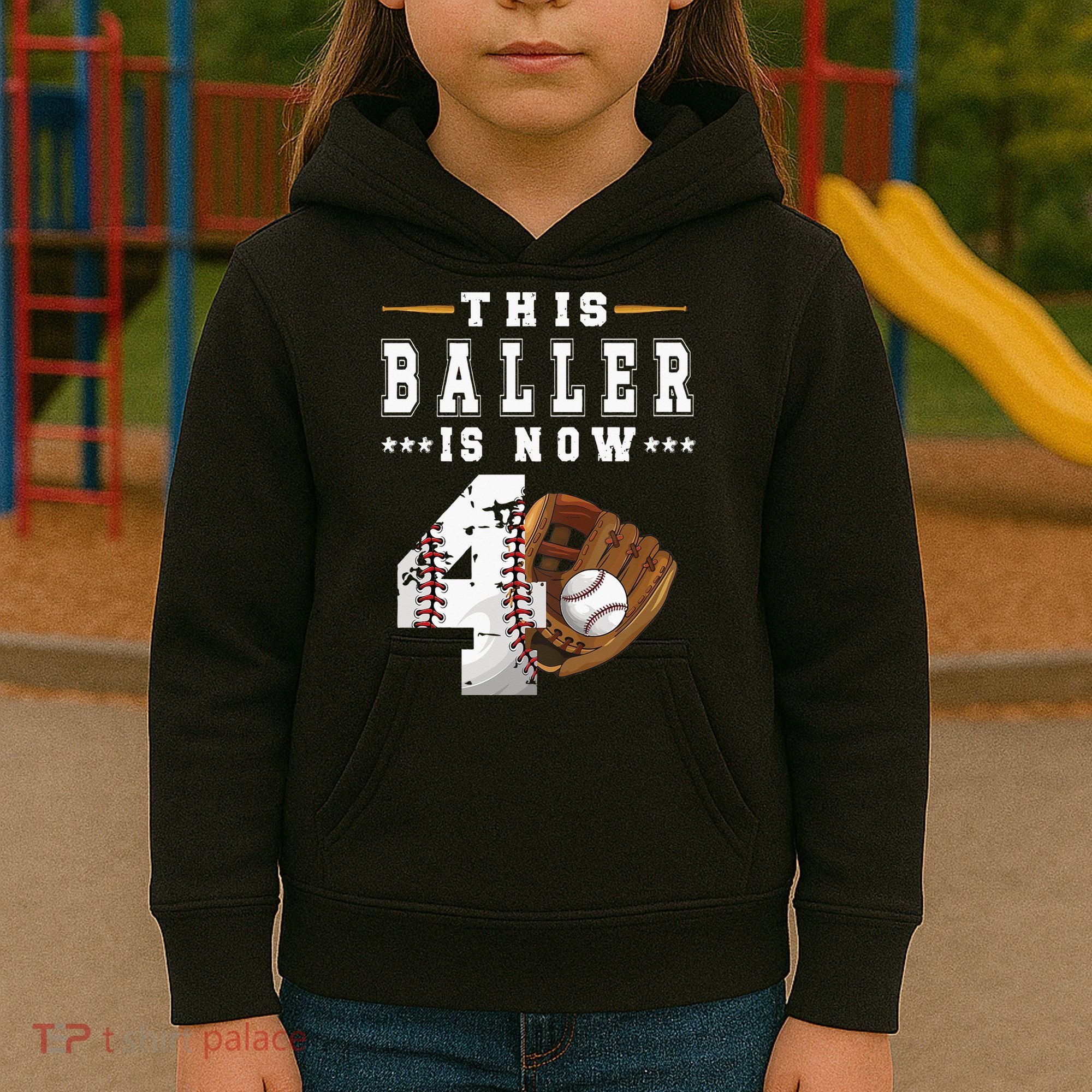 Kids 4th Birthday Baseball Boy Four Year Old Baseball Player Kids Hoodie