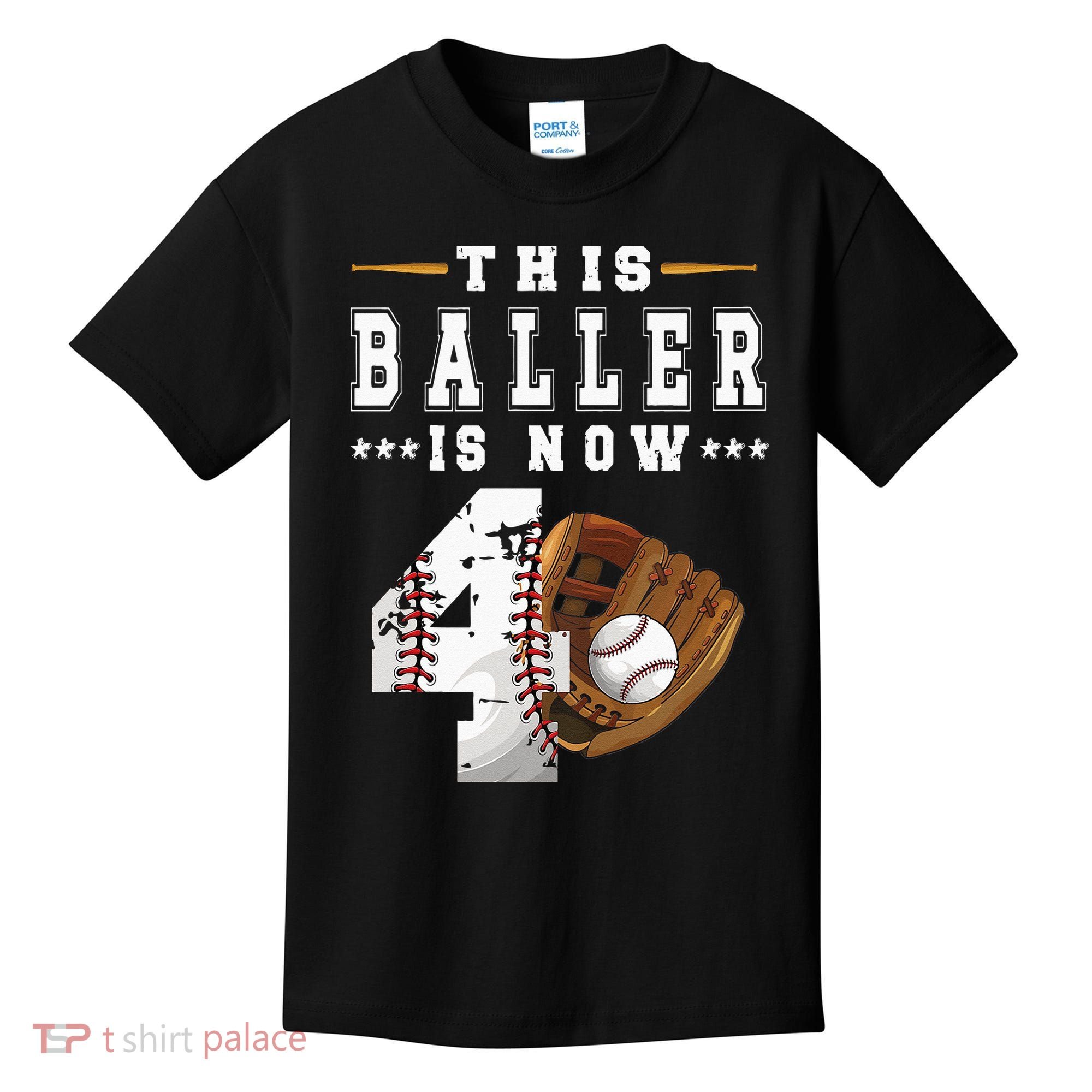 Kids 4th Birthday Baseball Boy Four Year Old Baseball Player Kids T-Shirt