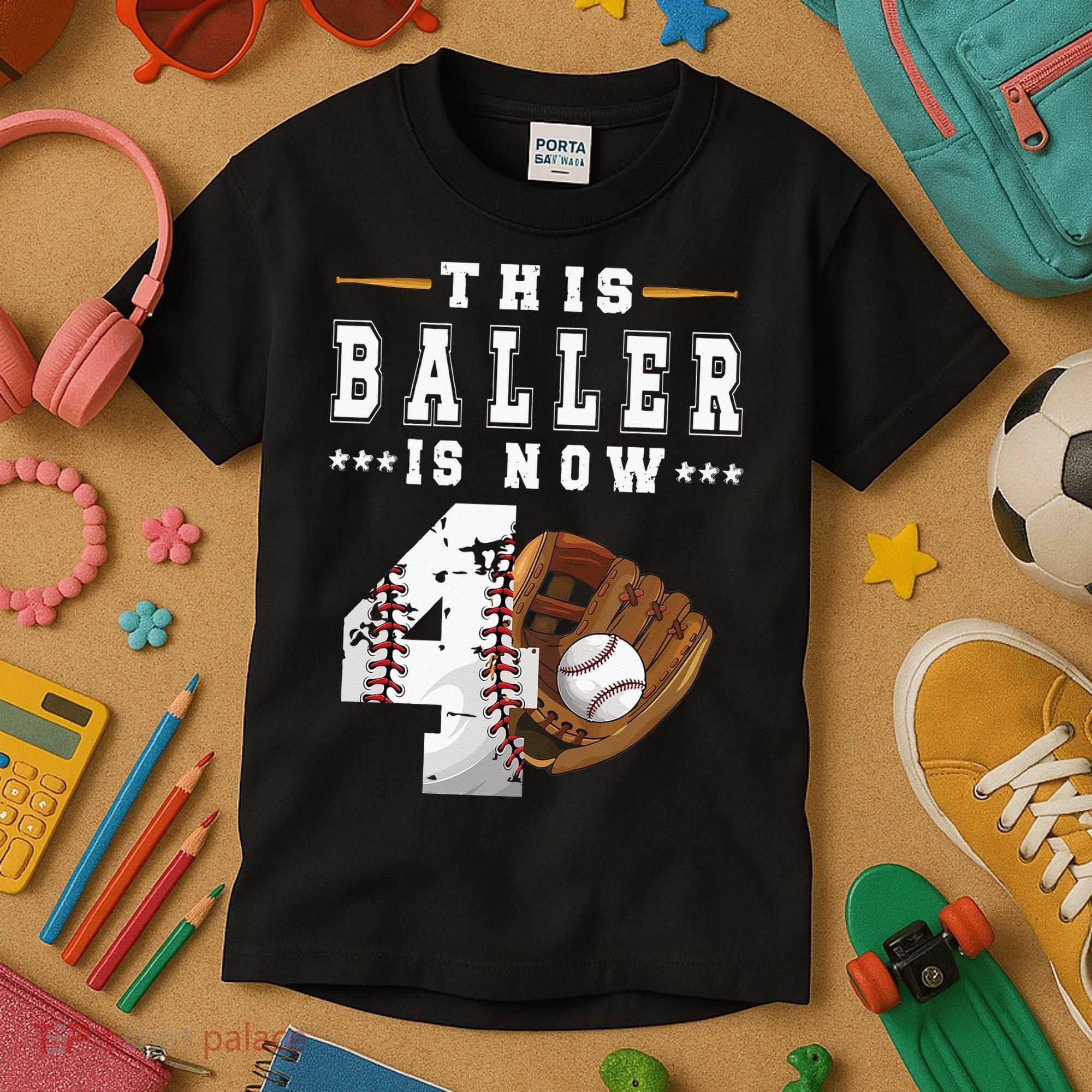 Kids 4th Birthday Baseball Boy Four Year Old Baseball Player Kids T-Shirt