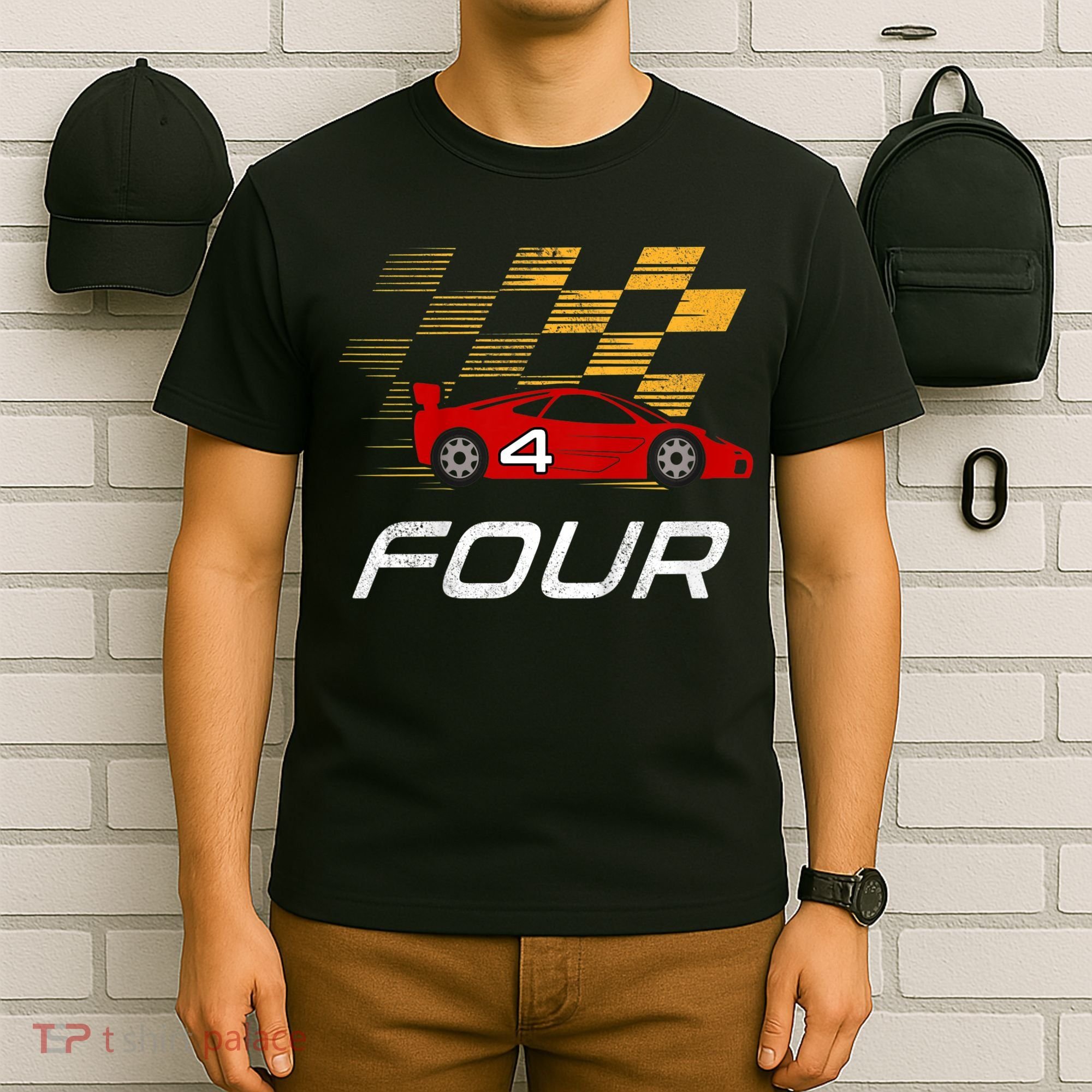 Kids 4th Birthday Race Car I Funny Four Years Old Boys T-Shirt
