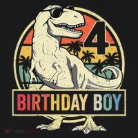 Kids 4 Year Old 4th Birthday Boy T Rex Dinosaur Button thumb 1