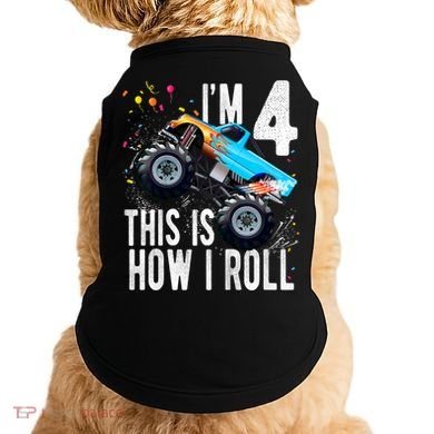 Kids 4 Year Old 4th Birthday Boy Monster Truck Car Doggie Tank
