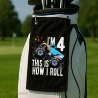 Kids 4 Year Old 4th Birthday Boy Monster Truck Car Golf Towel thumb 2