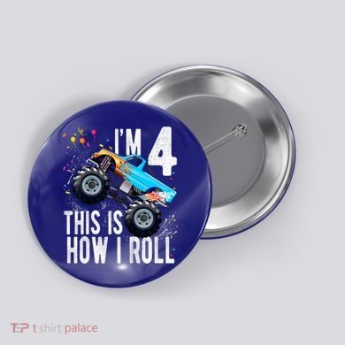 Kids 4 Year Old 4th Birthday Boy Monster Truck Car Button